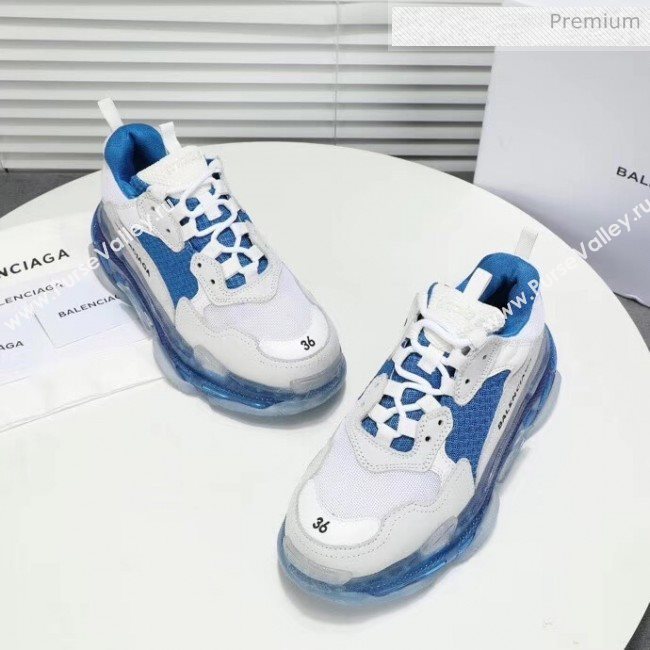 Balenciaga Triple S Clear Outsole Sneakers White/Blue 2019 (HZ-0031706)