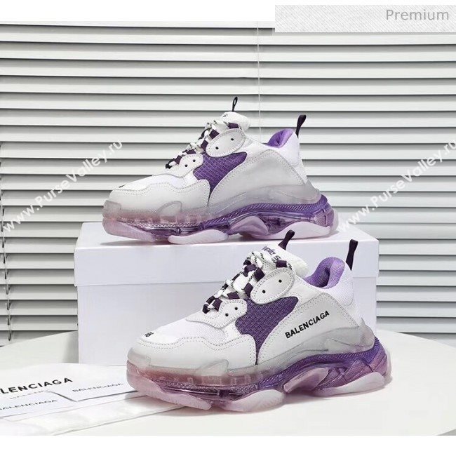 Balenciaga Triple S Clear Outsole Sneakers White/Purple 2019 (HZ-0031704)