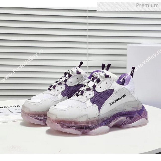 Balenciaga Triple S Clear Outsole Sneakers White/Purple 2019 (HZ-0031704)