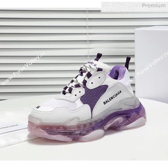 Balenciaga Triple S Clear Outsole Sneakers White/Purple 2019 (HZ-0031704)