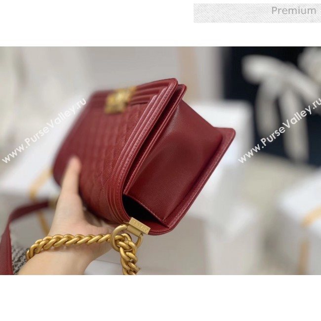 Chanel Quilted Origial Haas Caviar Leather Medium Boy Flap Bag Burgundy with Matte Gold Hardware(Top Quality) (MH-0031735)