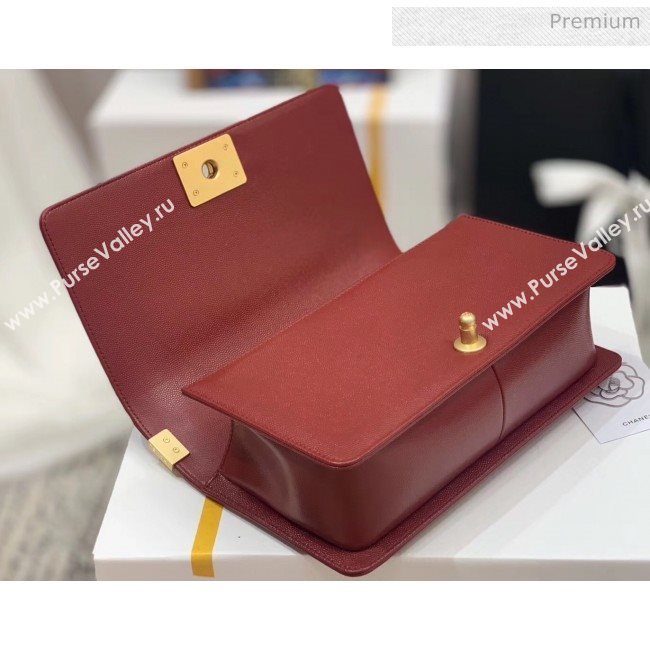 Chanel Quilted Origial Haas Caviar Leather Medium Boy Flap Bag Burgundy with Matte Gold Hardware(Top Quality) (MH-0031735)