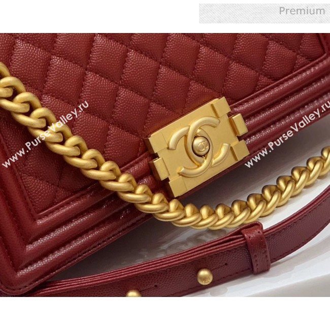 Chanel Quilted Origial Haas Caviar Leather Medium Boy Flap Bag Burgundy with Matte Gold Hardware(Top Quality) (MH-0031735)
