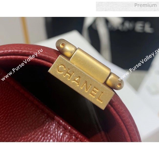 Chanel Quilted Origial Haas Caviar Leather Medium Boy Flap Bag Burgundy with Matte Gold Hardware(Top Quality) (MH-0031735)