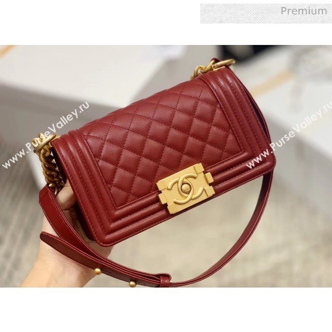 Chanel Quilted Origial Haas Caviar Leather Small Boy Flap Bag Burgundy with Matte Gold Hardware(Top Quality) (MH-0031736)
