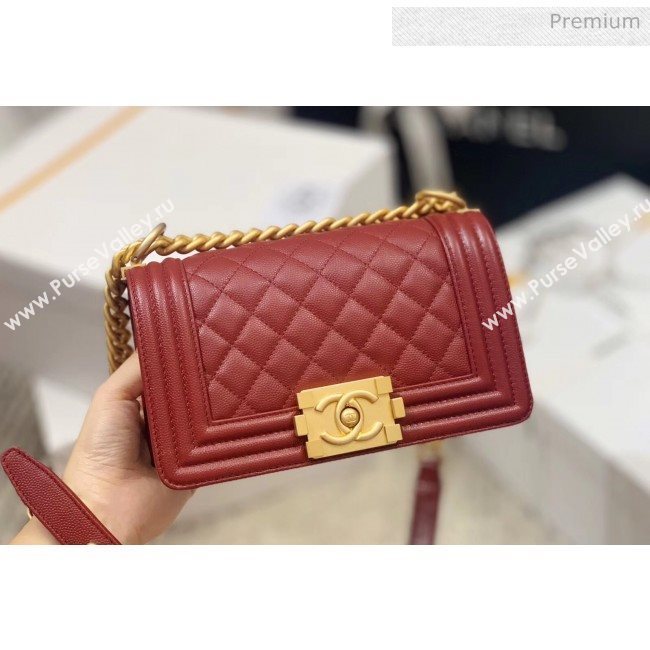 Chanel Quilted Origial Haas Caviar Leather Small Boy Flap Bag Burgundy with Matte Gold Hardware(Top Quality) (MH-0031736)