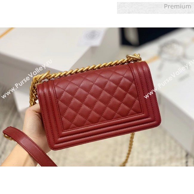 Chanel Quilted Origial Haas Caviar Leather Small Boy Flap Bag Burgundy with Matte Gold Hardware(Top Quality) (MH-0031736)
