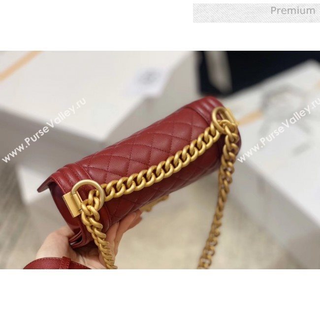 Chanel Quilted Origial Haas Caviar Leather Small Boy Flap Bag Burgundy with Matte Gold Hardware(Top Quality) (MH-0031736)