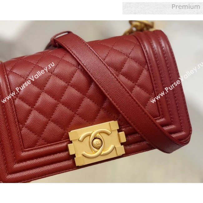 Chanel Quilted Origial Haas Caviar Leather Small Boy Flap Bag Burgundy with Matte Gold Hardware(Top Quality) (MH-0031736)