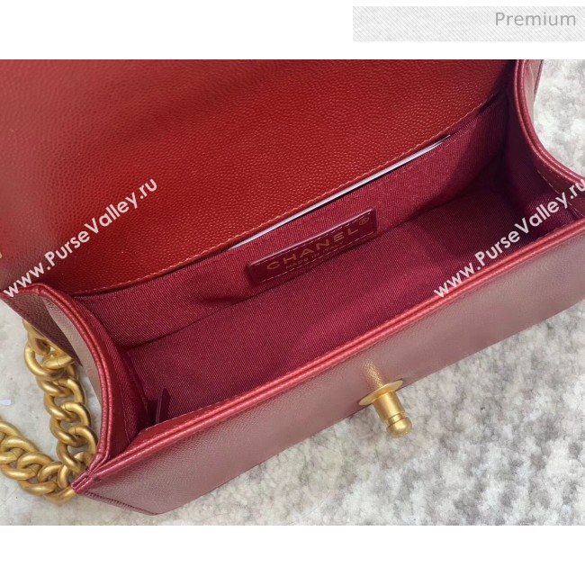 Chanel Quilted Origial Haas Caviar Leather Small Boy Flap Bag Burgundy with Matte Gold Hardware(Top Quality) (MH-0031736)