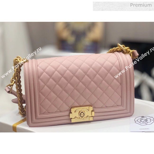 Chanel Quilted Origial Haas Caviar Leather Medium Boy Flap Bag Pink with Matte Gold Hardware(Top Quality) (MH-0031739)