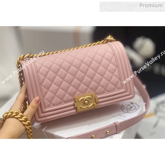 Chanel Quilted Origial Haas Caviar Leather Medium Boy Flap Bag Pink with Matte Gold Hardware(Top Quality) (MH-0031739)