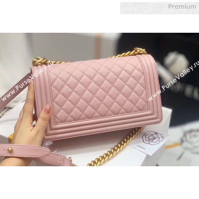 Chanel Quilted Origial Haas Caviar Leather Medium Boy Flap Bag Pink with Matte Gold Hardware(Top Quality) (MH-0031739)
