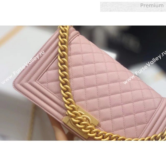 Chanel Quilted Origial Haas Caviar Leather Medium Boy Flap Bag Pink with Matte Gold Hardware(Top Quality) (MH-0031739)