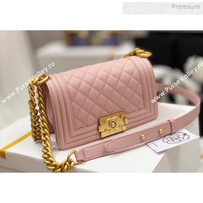 Chanel Quilted Origial Haas Caviar Leather Small Boy Flap Bag Pink with Matte Gold Hardware(Top Quality) (MH-0031738)
