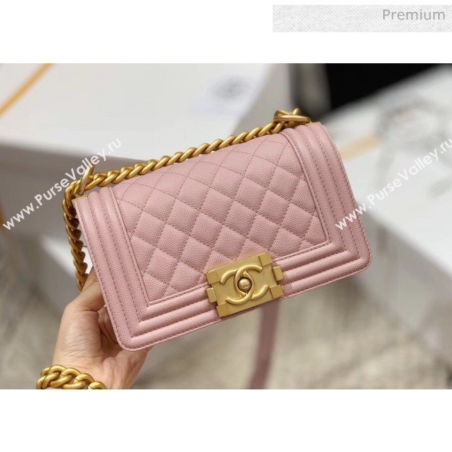 Chanel Quilted Origial Haas Caviar Leather Small Boy Flap Bag Pink with Matte Gold Hardware(Top Quality) (MH-0031738)
