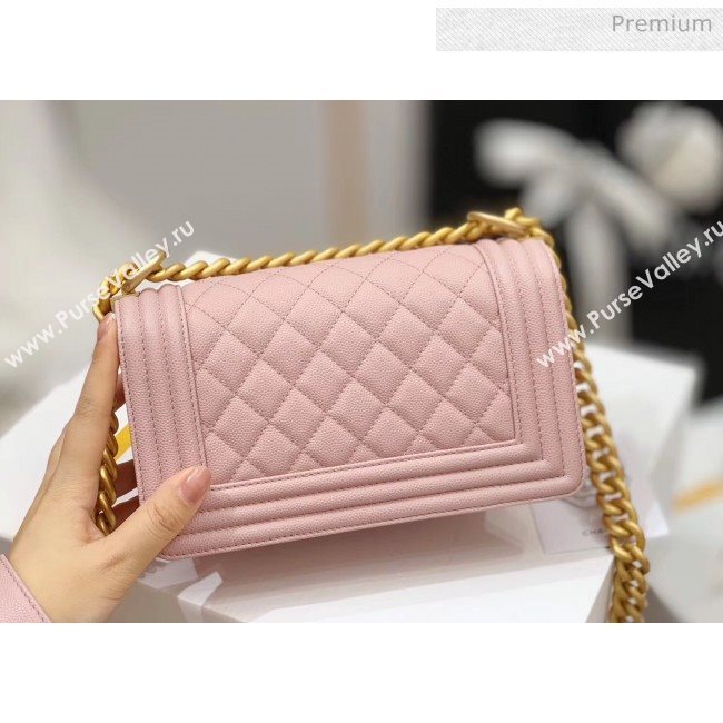 Chanel Quilted Origial Haas Caviar Leather Small Boy Flap Bag Pink with Matte Gold Hardware(Top Quality) (MH-0031738)