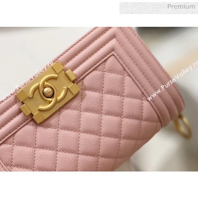 Chanel Quilted Origial Haas Caviar Leather Small Boy Flap Bag Pink with Matte Gold Hardware(Top Quality) (MH-0031738)