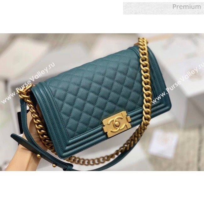 Chanel Quilted Origial Haas Caviar Leather Medium Boy Flap Bag Peacock Blue with Matte Gold Hardware(Top Quality) (MH-0031740)