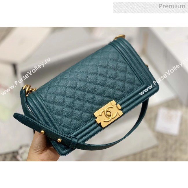 Chanel Quilted Origial Haas Caviar Leather Medium Boy Flap Bag Peacock Blue with Matte Gold Hardware(Top Quality) (MH-0031740)