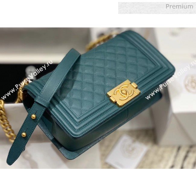 Chanel Quilted Origial Haas Caviar Leather Medium Boy Flap Bag Peacock Blue with Matte Gold Hardware(Top Quality) (MH-0031740)