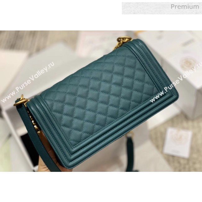 Chanel Quilted Origial Haas Caviar Leather Medium Boy Flap Bag Peacock Blue with Matte Gold Hardware(Top Quality) (MH-0031740)