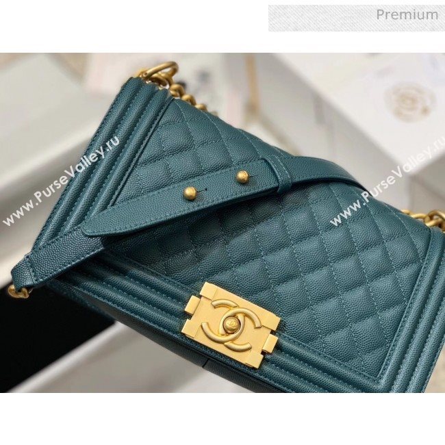 Chanel Quilted Origial Haas Caviar Leather Medium Boy Flap Bag Peacock Blue with Matte Gold Hardware(Top Quality) (MH-0031740)
