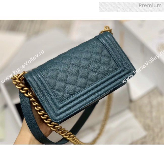 Chanel Quilted Origial Haas Caviar Leather Small Boy Flap Bag Peacock Blue with Matte Gold Hardware(Top Quality) (MH-0031741)