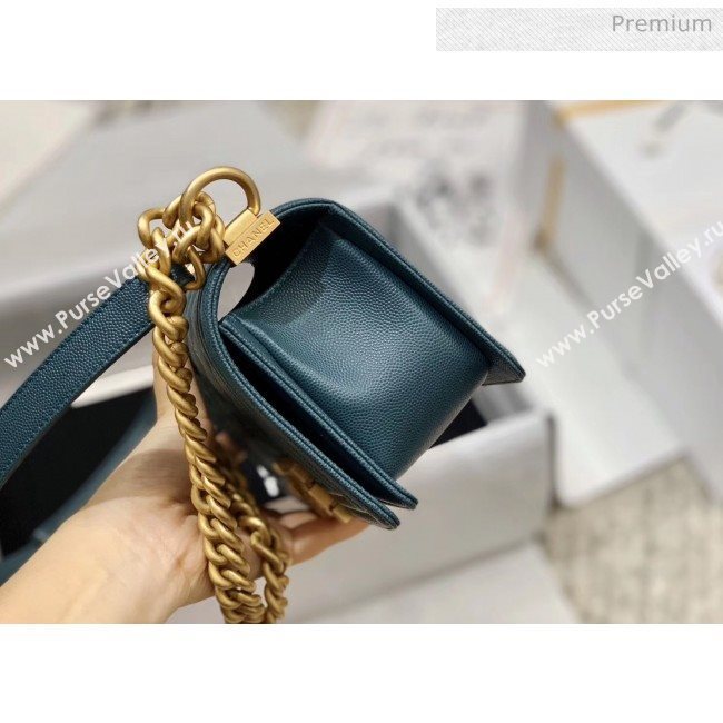 Chanel Quilted Origial Haas Caviar Leather Small Boy Flap Bag Peacock Blue with Matte Gold Hardware(Top Quality) (MH-0031741)