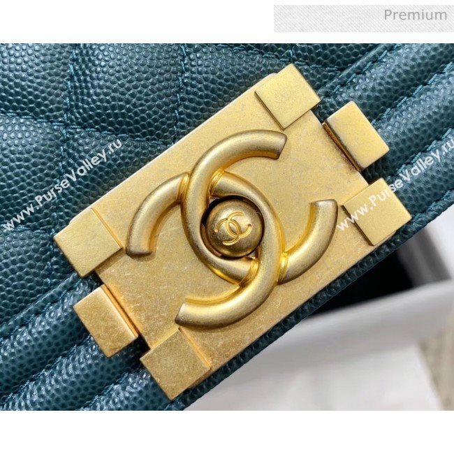 Chanel Quilted Origial Haas Caviar Leather Small Boy Flap Bag Peacock Blue with Matte Gold Hardware(Top Quality) (MH-0031741)