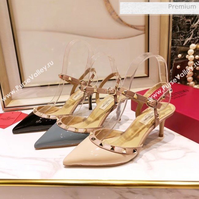 Valentino Rockstud Patent Leather Slingback Pump With 6.5cm Heel Nude 2020 (XL-20031802)