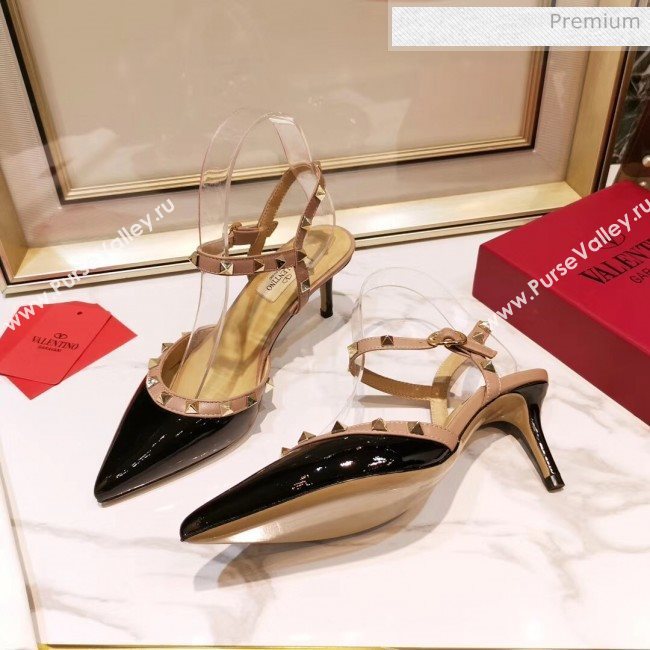 Valentino Rockstud Patent Leather Slingback Pump With 6.5cm Heel Black 2020 (XL-20031801)