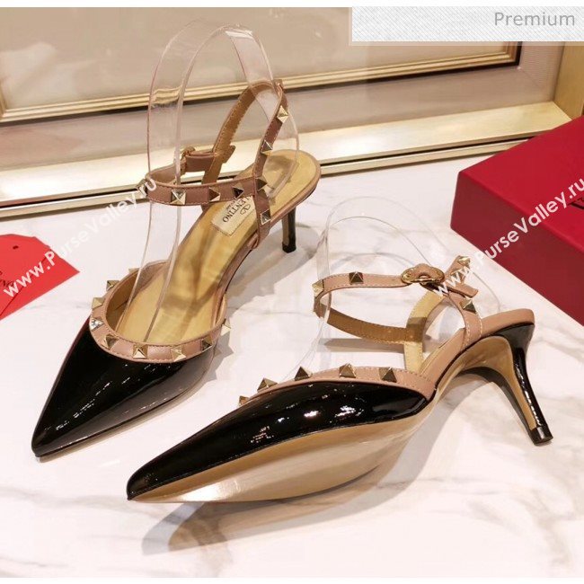 Valentino Rockstud Patent Leather Slingback Pump With 6.5cm Heel Black 2020 (XL-20031801)