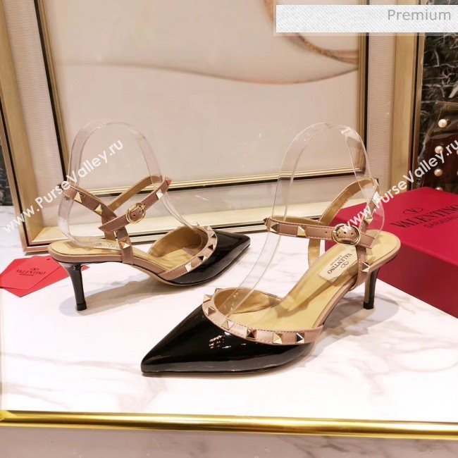 Valentino Rockstud Patent Leather Slingback Pump With 6.5cm Heel Black 2020 (XL-20031801)