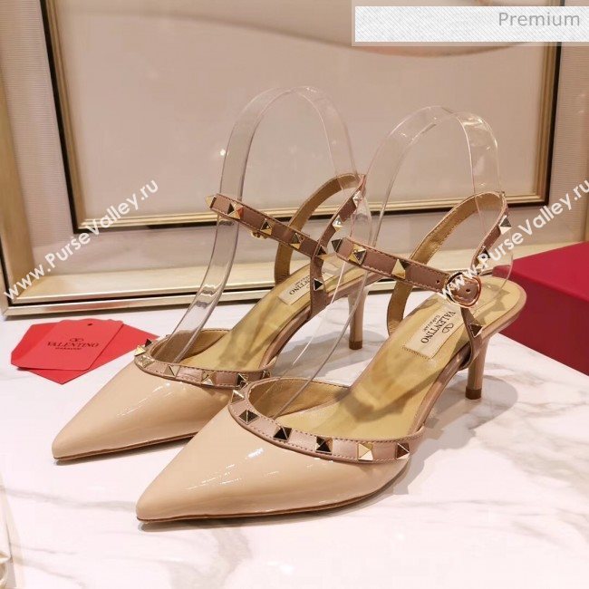 Valentino Rockstud Patent Leather Slingback Pump With 6.5cm Heel Nude 2020 (XL-20031802)