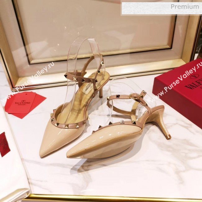 Valentino Rockstud Patent Leather Slingback Pump With 6.5cm Heel Nude 2020 (XL-20031802)