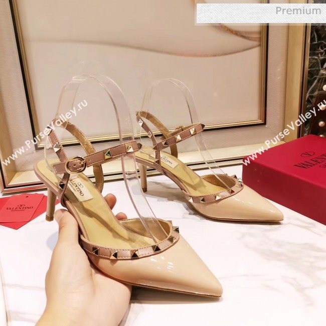 Valentino Rockstud Patent Leather Slingback Pump With 6.5cm Heel Nude 2020 (XL-20031802)