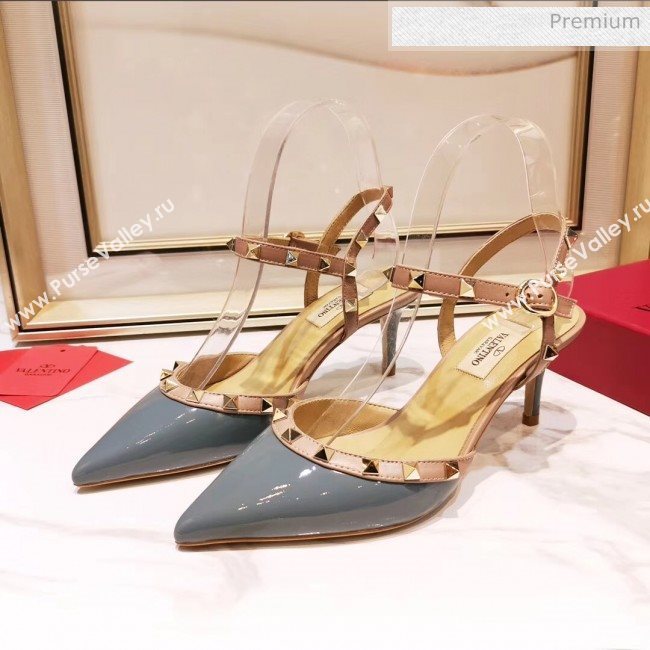 Valentino Rockstud Patent Leather Slingback Pump With 6.5cm Heel Grey 2020 (XL-20031803)