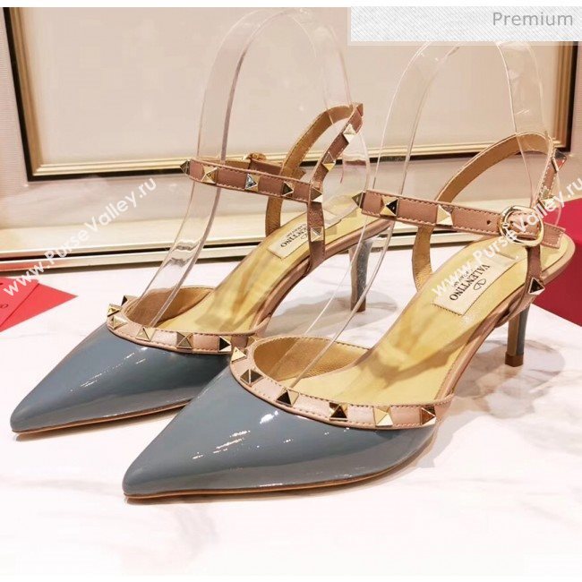Valentino Rockstud Patent Leather Slingback Pump With 6.5cm Heel Grey 2020 (XL-20031803)