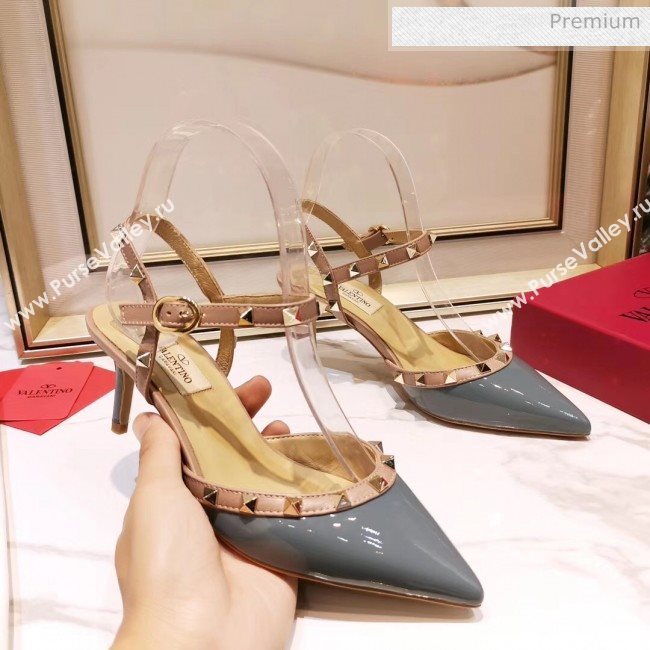 Valentino Rockstud Patent Leather Slingback Pump With 6.5cm Heel Grey 2020 (XL-20031803)
