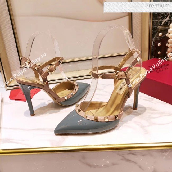 Valentino Rockstud Patent Leather Slingback Pump With 9.5cm Heel Grey 2020 (XL-20031804)