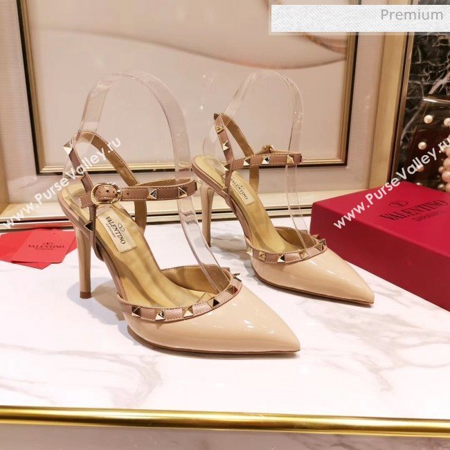 Valentino Rockstud Patent Leather Slingback Pump With 9.5cm Heel Nude 2020 (XL-20031805)