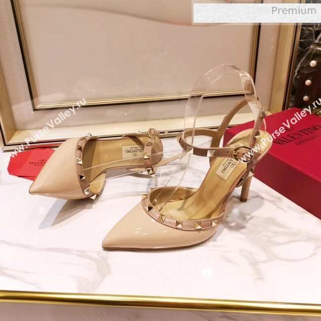 Valentino Rockstud Patent Leather Slingback Pump With 9.5cm Heel Nude 2020 (XL-20031805)