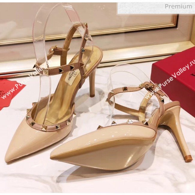 Valentino Rockstud Patent Leather Slingback Pump With 9.5cm Heel Nude 2020 (XL-20031805)