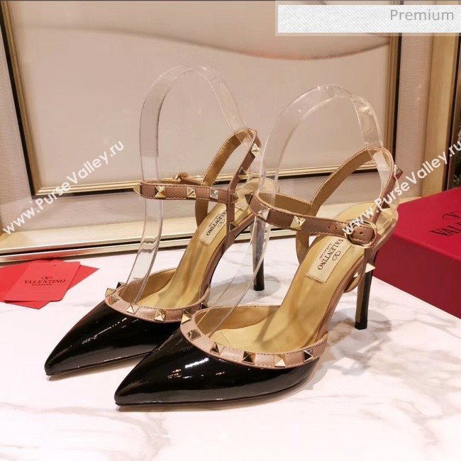 Valentino Rockstud Patent Leather Slingback Pump With 9.5cm Heel Black 2020 (XL-20031806)