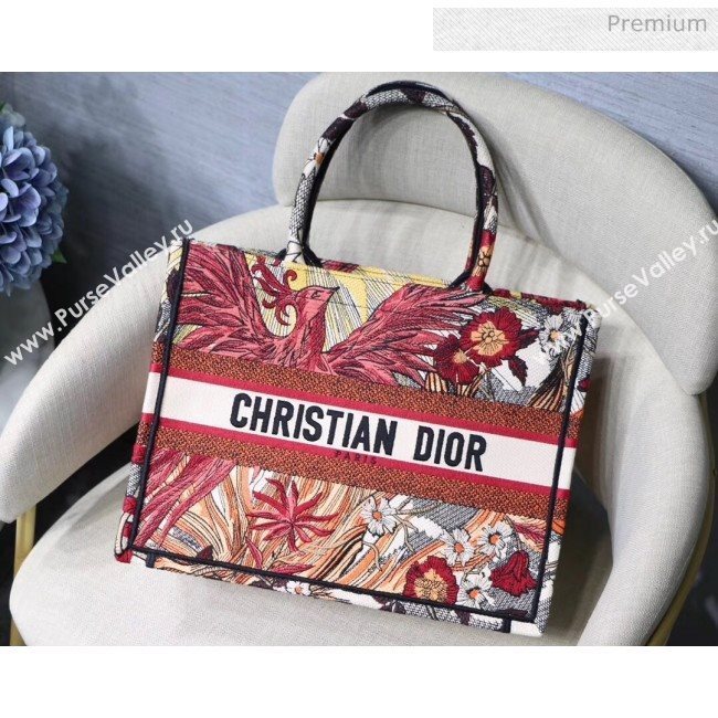 Dior Small Book Tote Bag in Red Phoenix Embroidered Canvas 2020 (XXG-20031929)