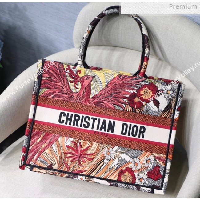 Dior Small Book Tote Bag in Red Phoenix Embroidered Canvas 2020 (XXG-20031929)