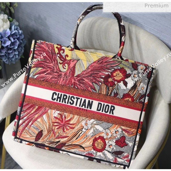 Dior Large Book Tote Bag in Red Phoenix Embroidered Canvas 2020 (XXG-20031928)