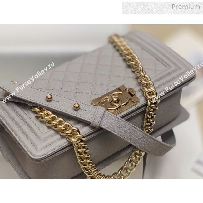 Chanel Quilted Origial Haas Big Caviar Leather Medium Boy Flap Bag Grey with Gold Hardware(Top Quality) (MH-0031723)
