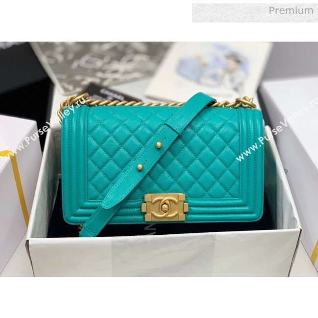 Chanel Quilted Origial Haas Caviar Leather Medium Boy Flap Bag Turquoise with Matte Gold Hardware(Top Quality) (MH-0031742)